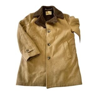 Vtg 60s 70s Lakeland Wool Tan Mens Coat Fur Collar Overcoat Outerwear Sz 40